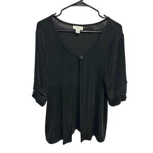 Coldwater Creek Black Ruched Sleeve Button Front Cardigan Sweater Size L Classic